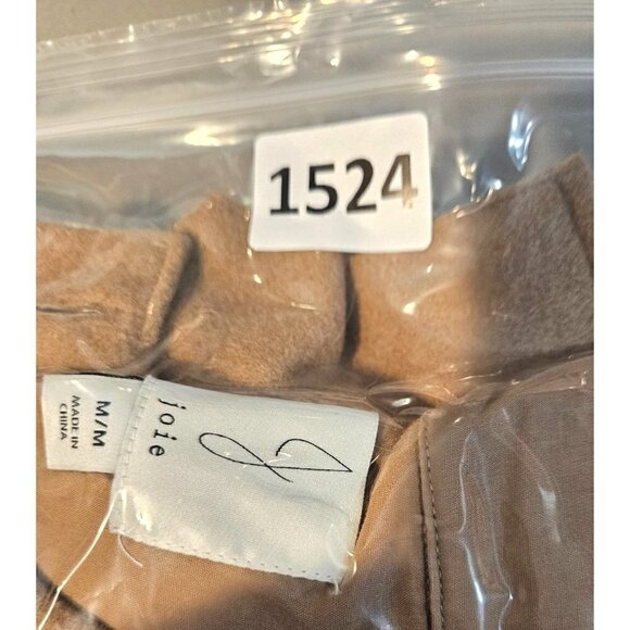 Joie Mid Length Jacket Shacket Sz M Tan Camel Lined Button Down Belted Pockets - Picture 9 of 9